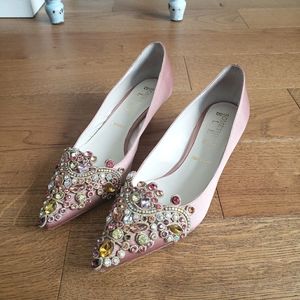 Something Bleu Blush Crystal Embellished Satin Kitten Heel